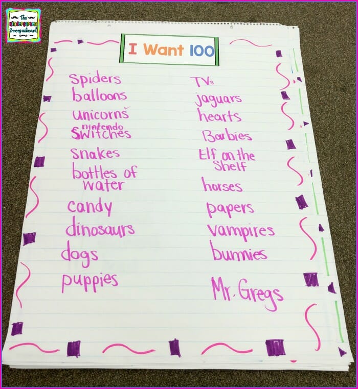 100th day of school writing activities