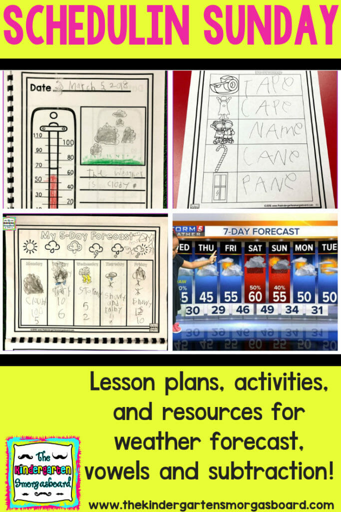Lesson plans for weather, creating a weather forecast, vowels, and story problems!  