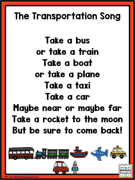 Transportation Song Poem 001 The Kindergarten Smorgasboard